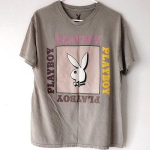 Playboy Men's Large Beige Graphic Print T shirt Cotton Tee